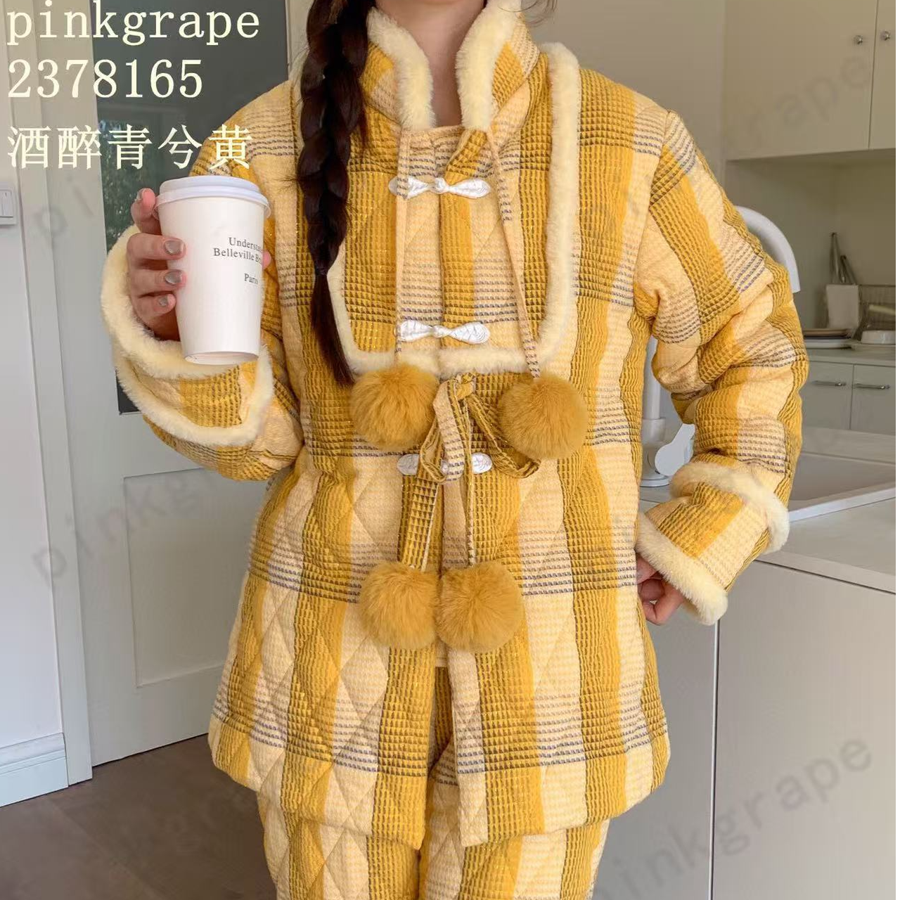 pinkgrape【云暮兮泽】2025年新款睡衣女冬季三层加厚夹棉2378165