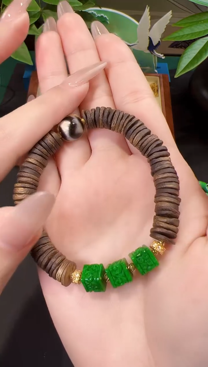 【闪购商品】翡翠手链18K金镶嵌手链