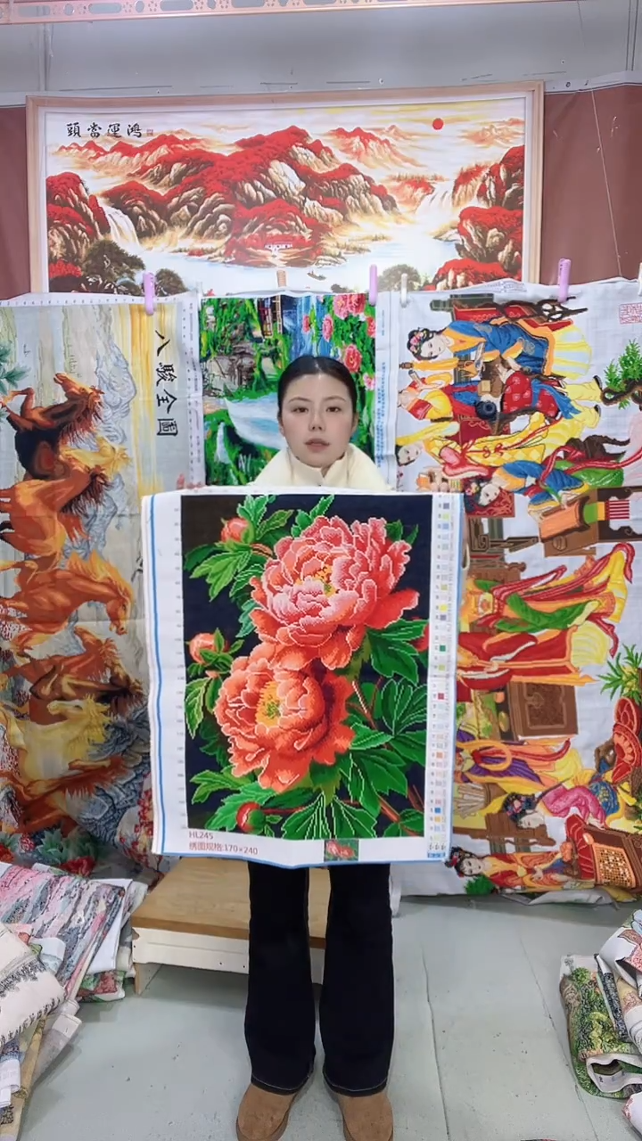 棉竖版牡丹十字绣