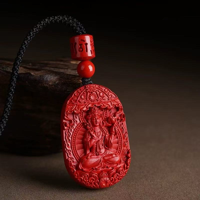 含辰砂工艺品原矿朱砂浮雕八大守护神吊坠高含量水飞红砂护身符