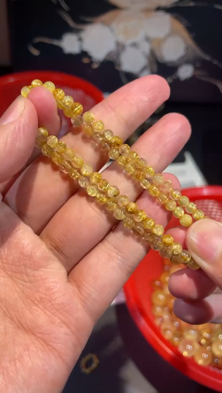 未镶嵌珠宝半成品水晶【H02】发晶手串3.8-4M多样性随1串