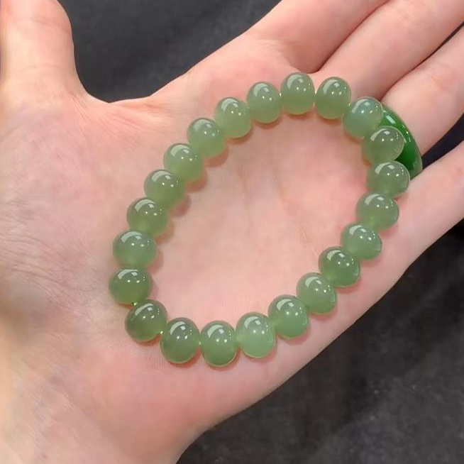 【源头高货】青海料天然正品和田玉H80A湖水鼓珠单圈手串多样发一.