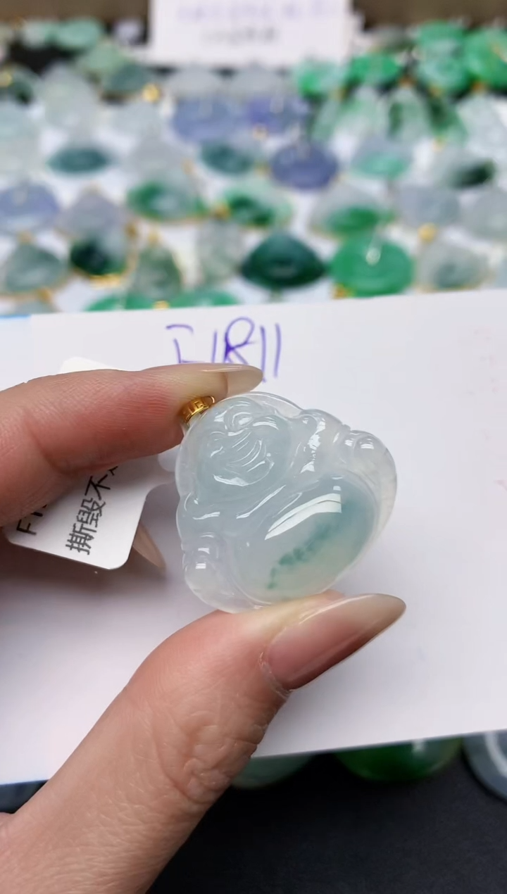 颈饰18K金镶嵌翡翠天然缅甸A货翡翠百元以上9元证书费自理