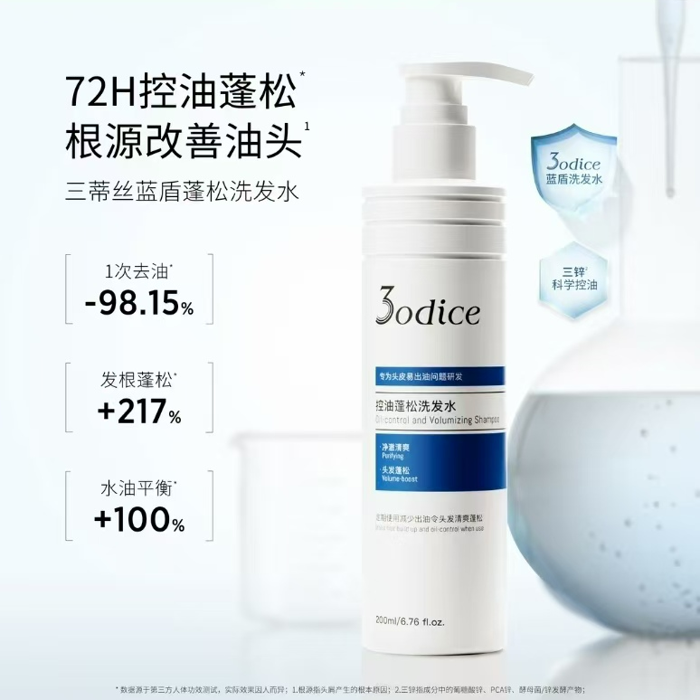 【明星同款-推荐油扁塌】3odice蓝盾控油蓬松洗发水清洁花香清洁