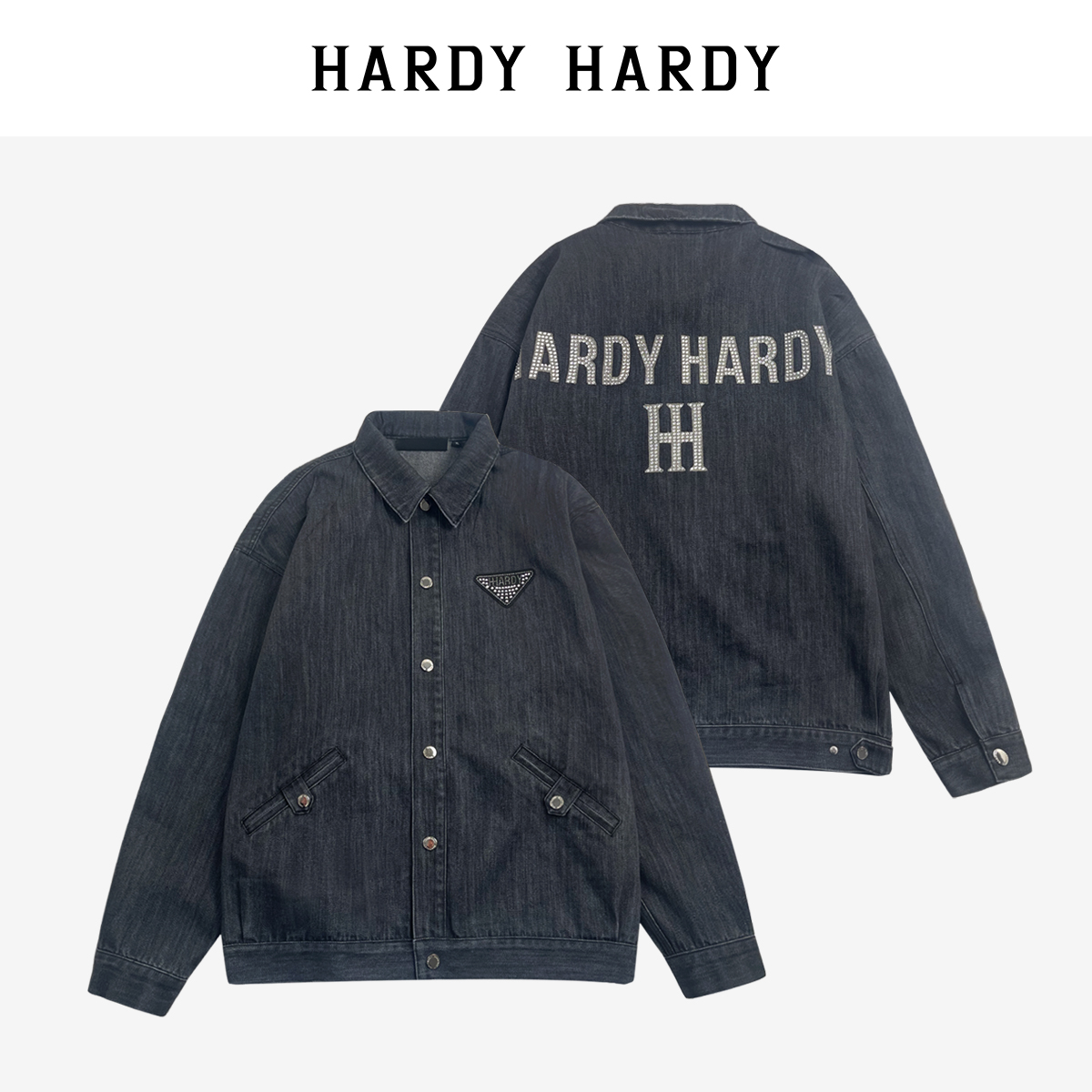 HD-1005牛仔外套烫钻黑灰牛仔