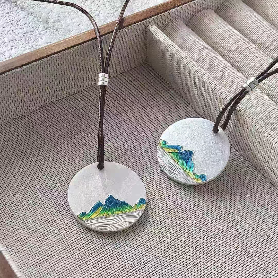 吊坠足银珐琅 千里江山足银999吊坠山盟海誓古法传承描金高级感