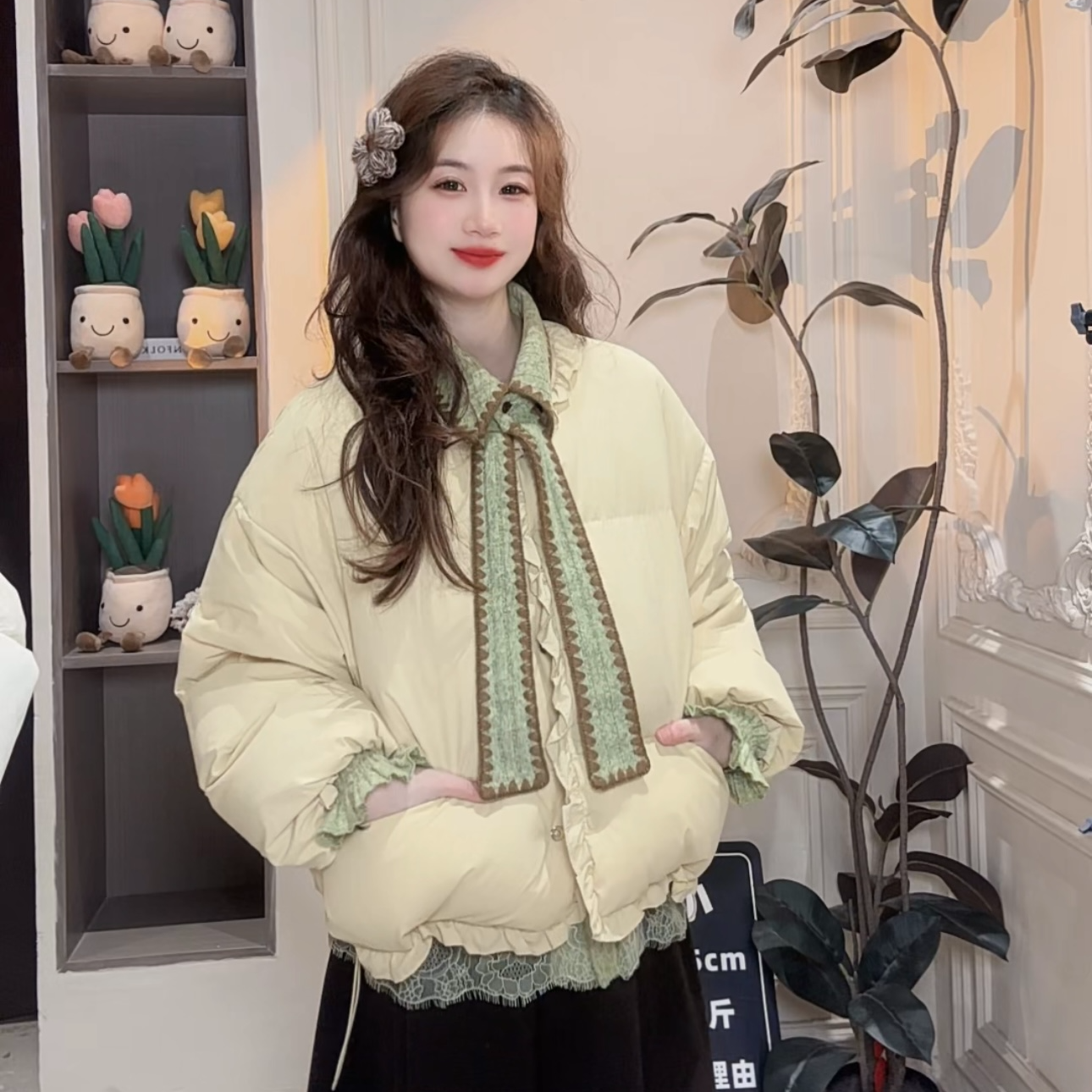 小小推荐【花边下摆棉服】复古文艺2025新款高级感慵懒宽松夹棉外套
