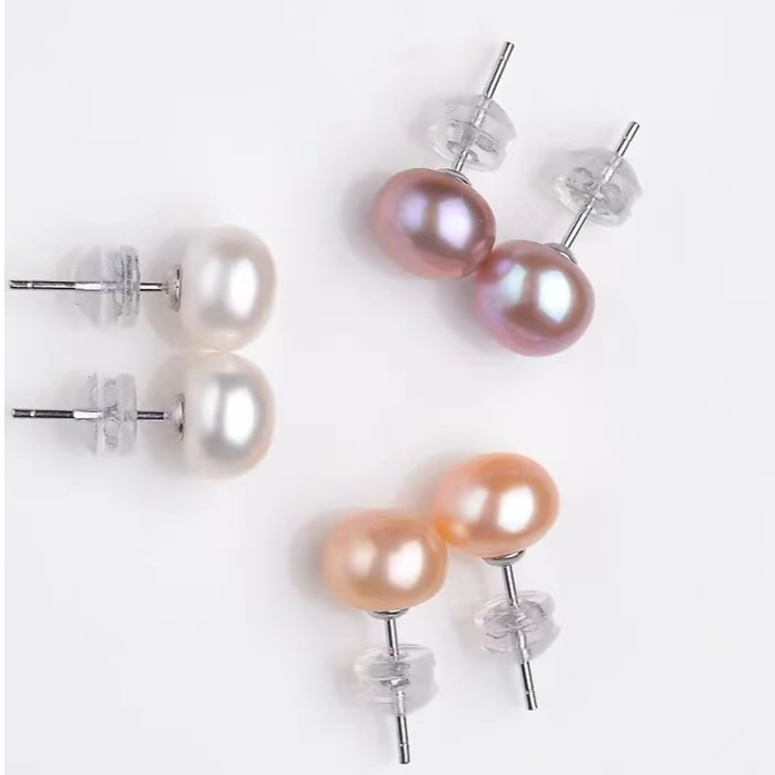 【到手三对卖完不补】 淡水无核珍珠简约耳钉 S925银（粉紫白）6-7mm