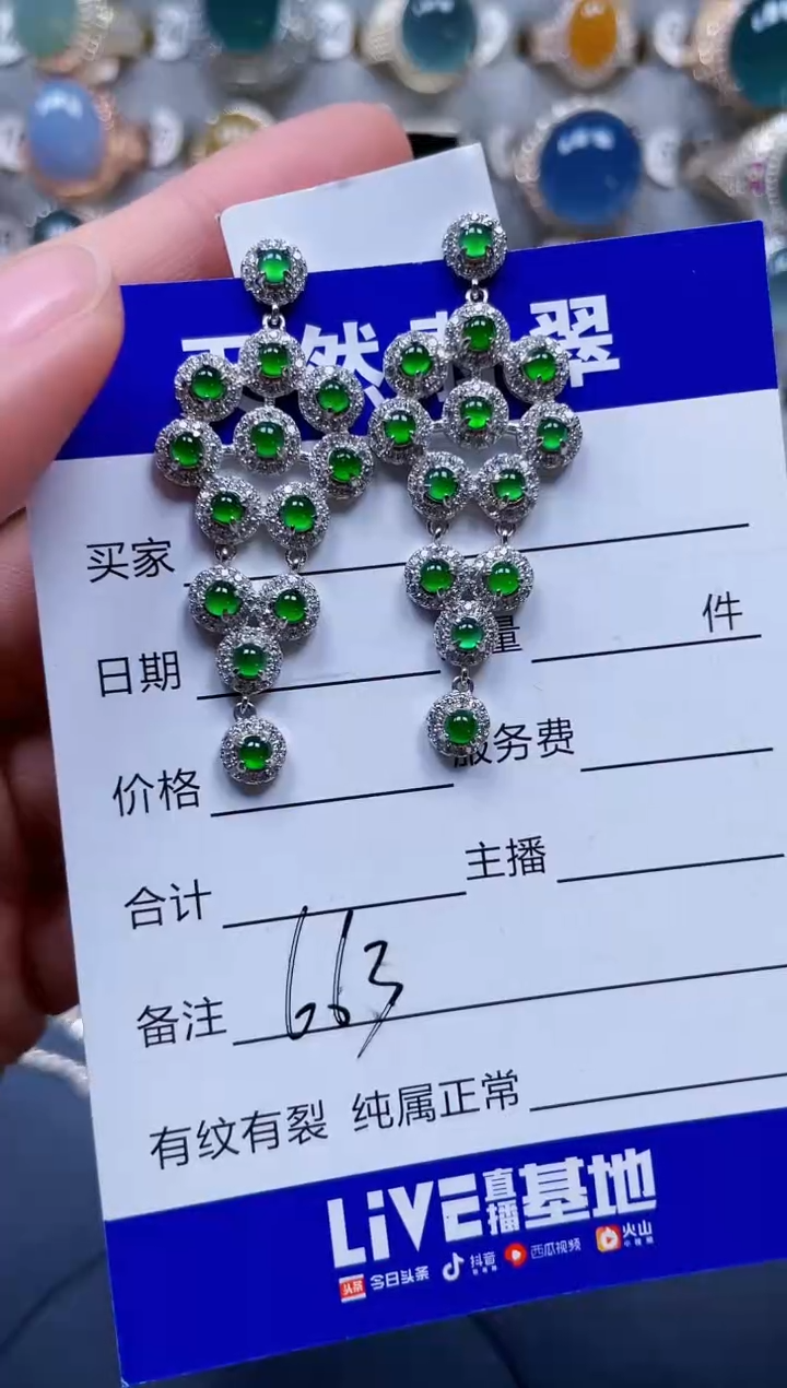 银S925镶嵌翡翠耳饰663