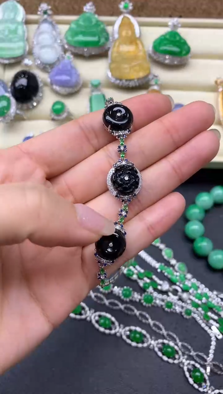 【闪购商品】翡翠手串18K金镶嵌590-中国好珍宝