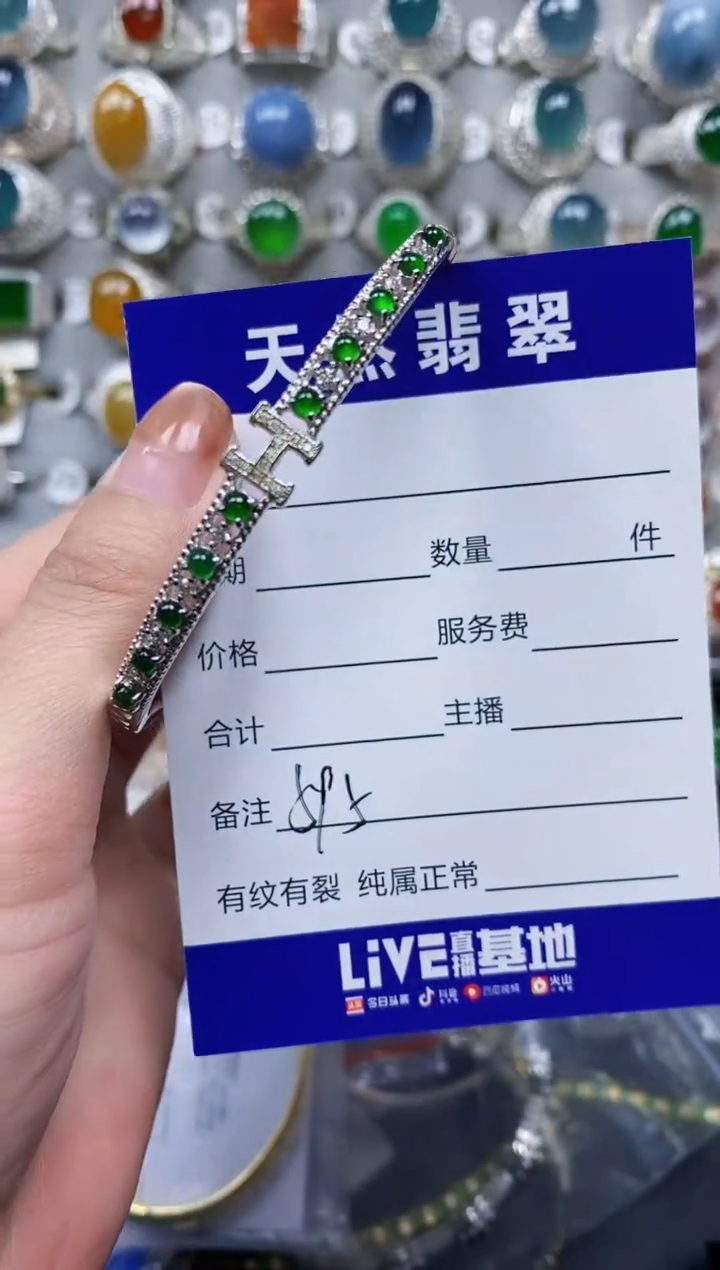 【闪购商品】翡翠手镯银S925镶嵌0595