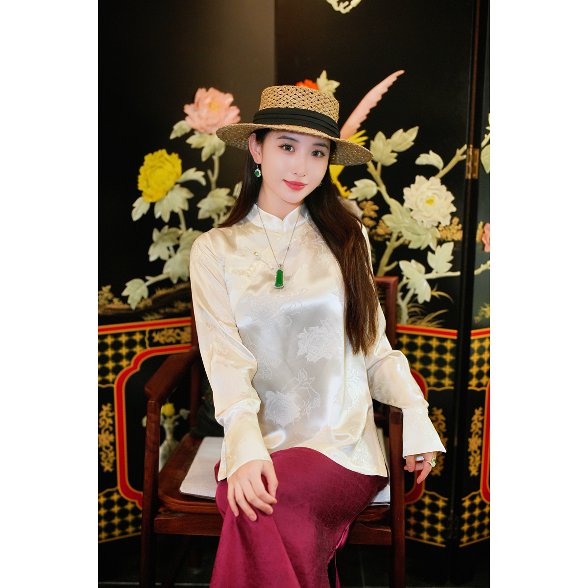 蓝大【​樱落​​纷​​​​】新中式桑蚕丝上衣5849