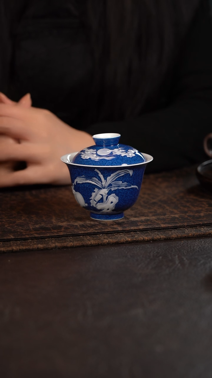 【闪购商品】杯初蓝舍洒蓝玉兔呈祥盖碗