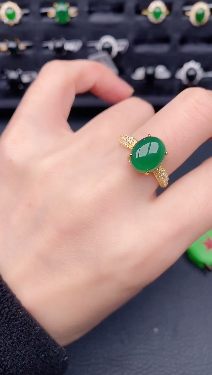 银S925镶嵌戒指翡翠天然a货翡翠309