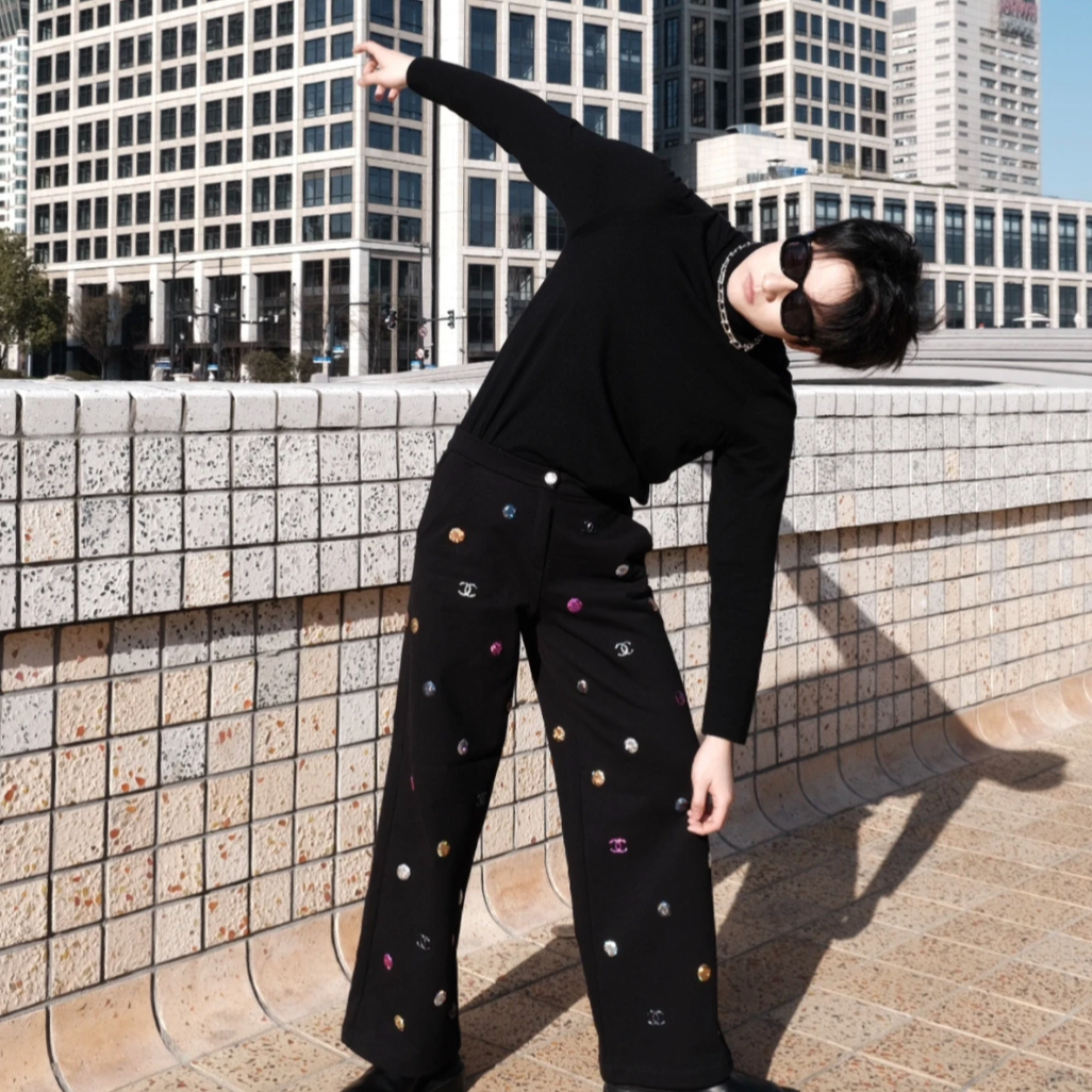 99新 Chanel/香奈儿 21K秋冬彩虹色阔腿裤女裤38码