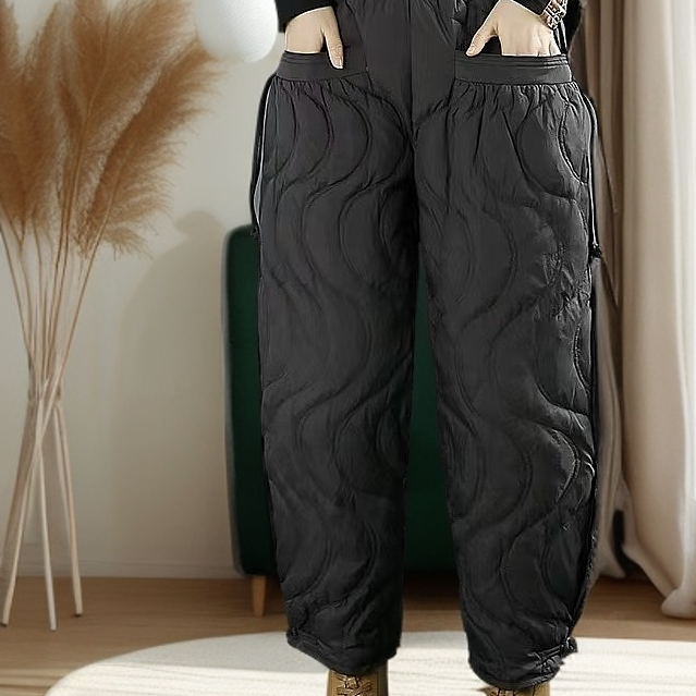 6357冬季新款复古盘扣鸭绒羽绒裤女时尚外穿保暖裤子