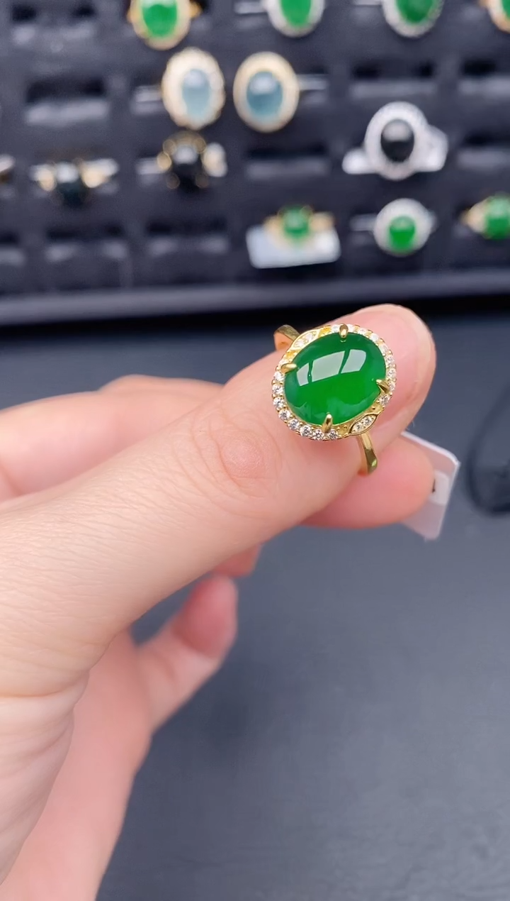 银S925镶嵌戒指翡翠天然a货翡翠166