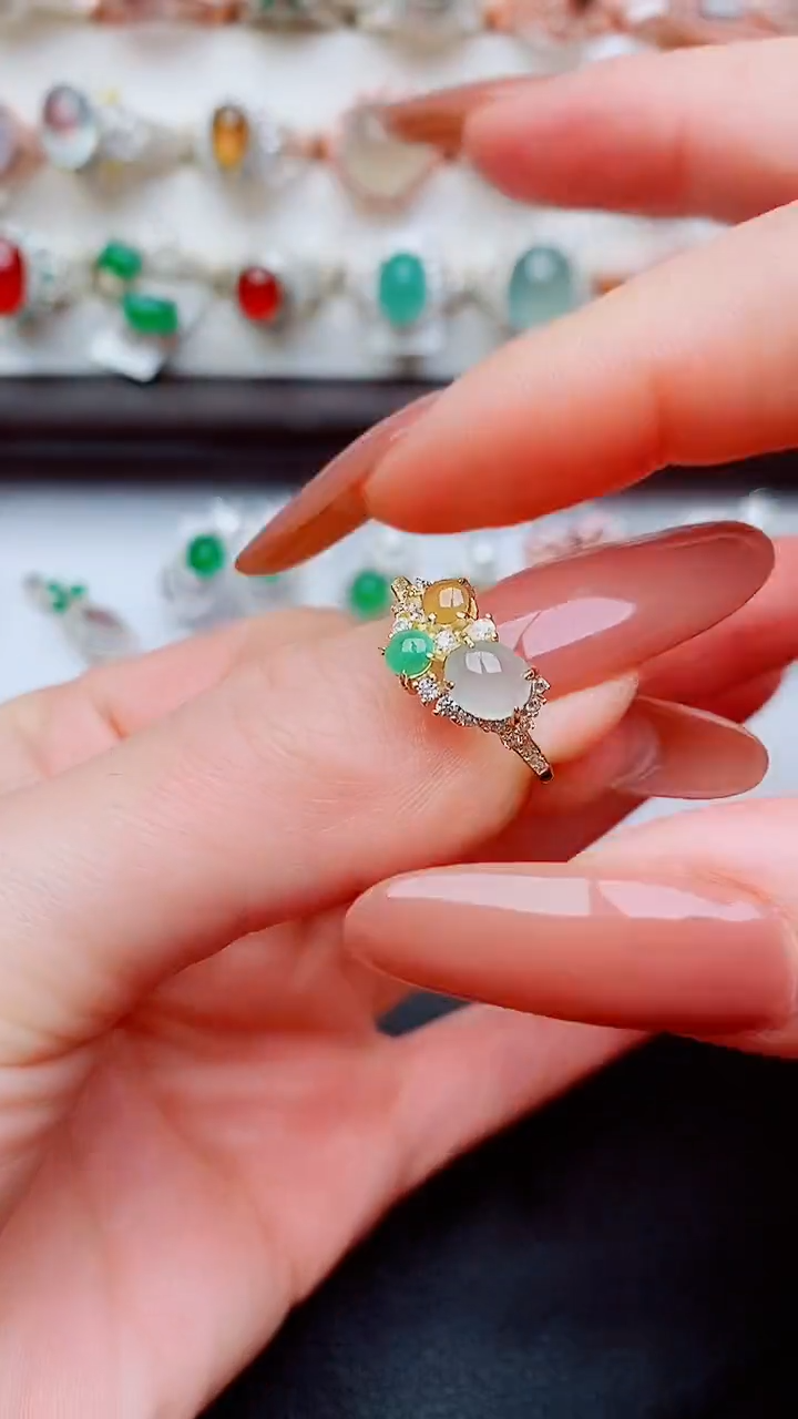 银S925镶嵌戒指翡翠...