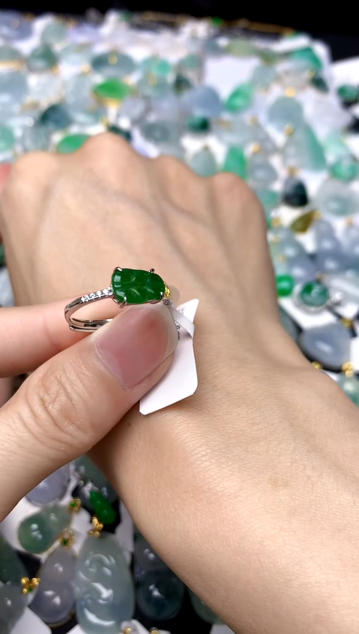银S925镶嵌戒指翡翠天然A货翡翠