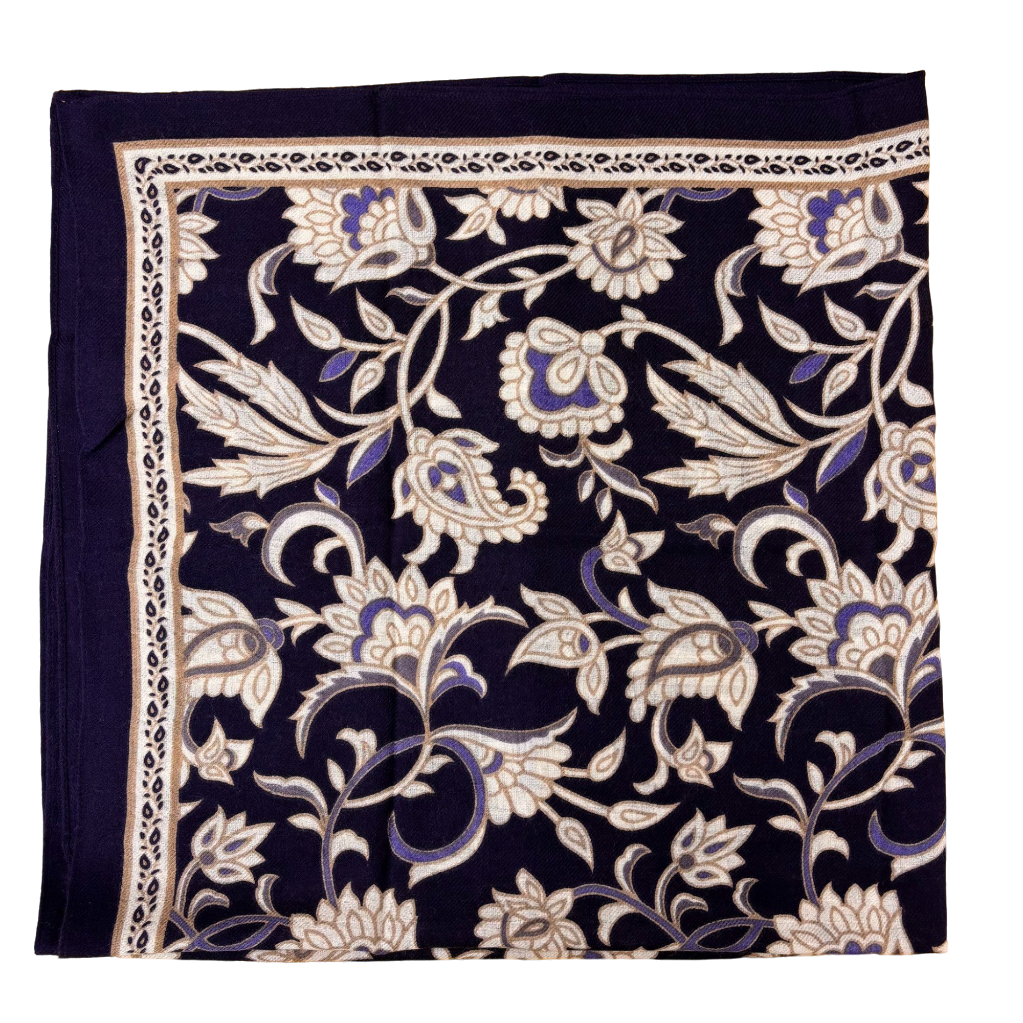 【外贸大牌】羊毛印花围巾96*96蓝色复古高档百搭秋冬冬季保暖花纹