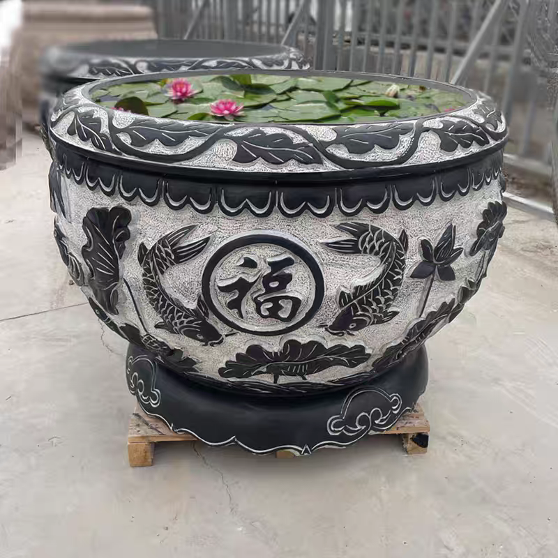 青石鱼缸门海庭院石头水缸可用于养鱼养花别墅院子适用