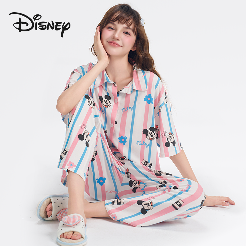 Disney/迪士尼莫代尔7A卡通家居短袖睡衣女款秋季可外穿宽松薄款