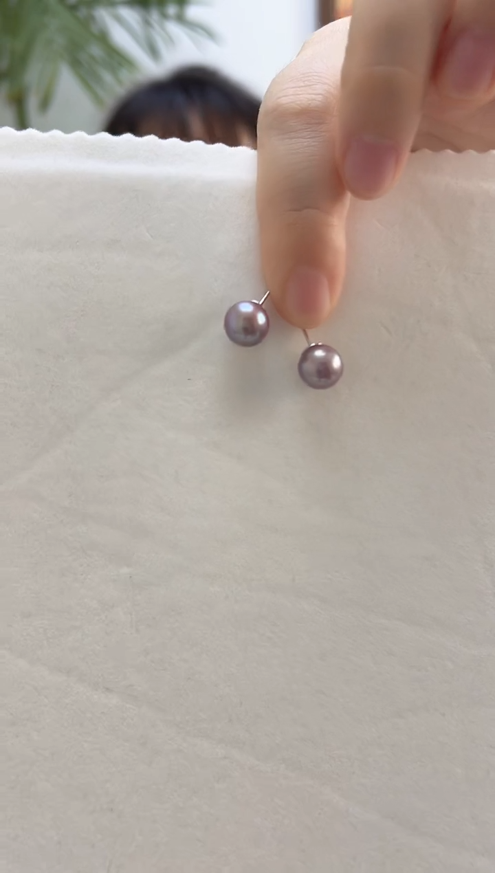 银S925镶嵌耳饰淡水珍珠紫色9-10耳钉