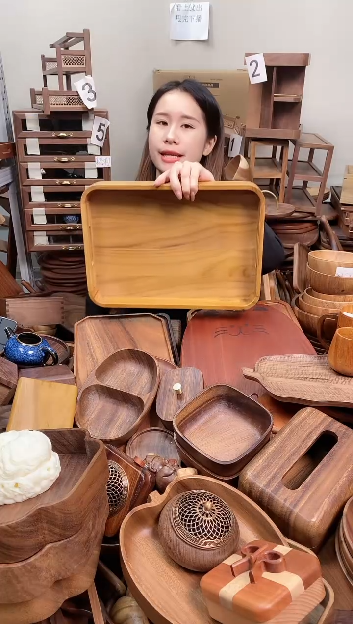 木  柚木圆角托盘36*26*5cm  