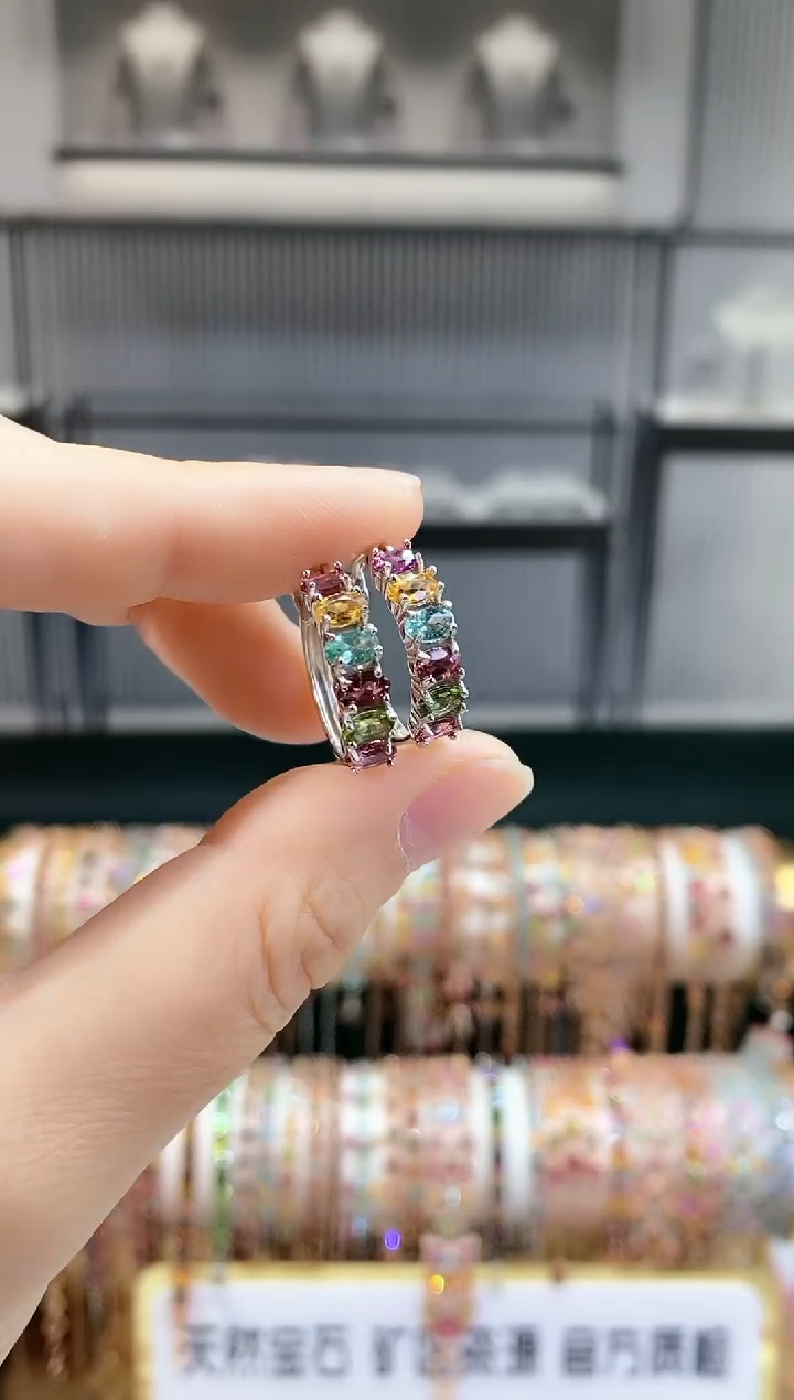 银S925镶嵌耳扣碧玺66666666666666