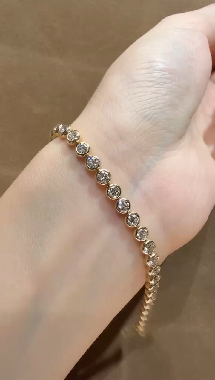 18K金镶嵌实验室培育钻石@@手链黄圆形10分满泡泡16.5