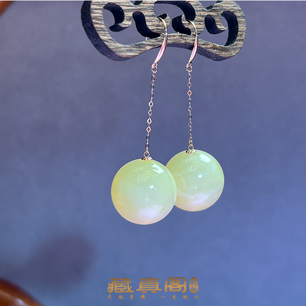 【藏真阁】H2046天然珠宝白蜡镶嵌18k金圆珠耳钩