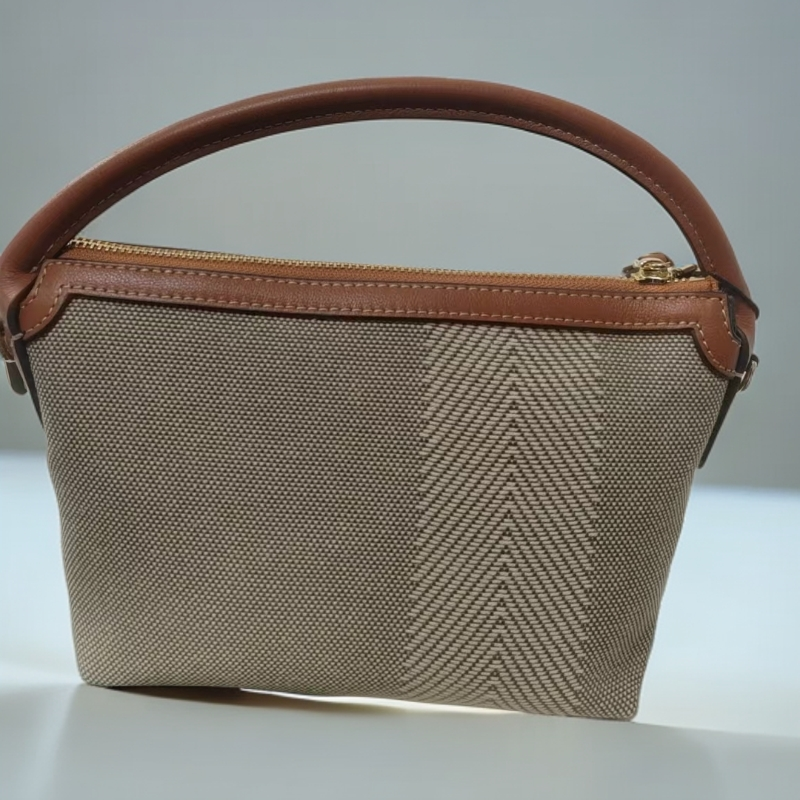 BIOKGOL/百顾新品上新 小众设计 原厂原皮 条纹黄麻休闲包包 1067