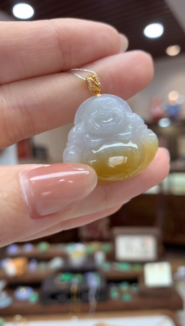 翡翠18K金镶嵌吊坠(不含链)佛公