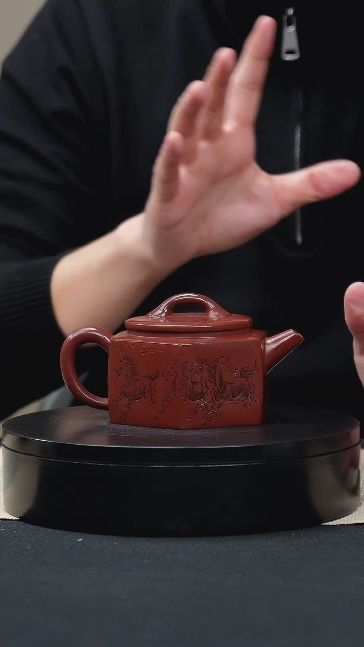 【闪购商品】紫砂茶壶059六方刻绘井栏手工紫砂壶