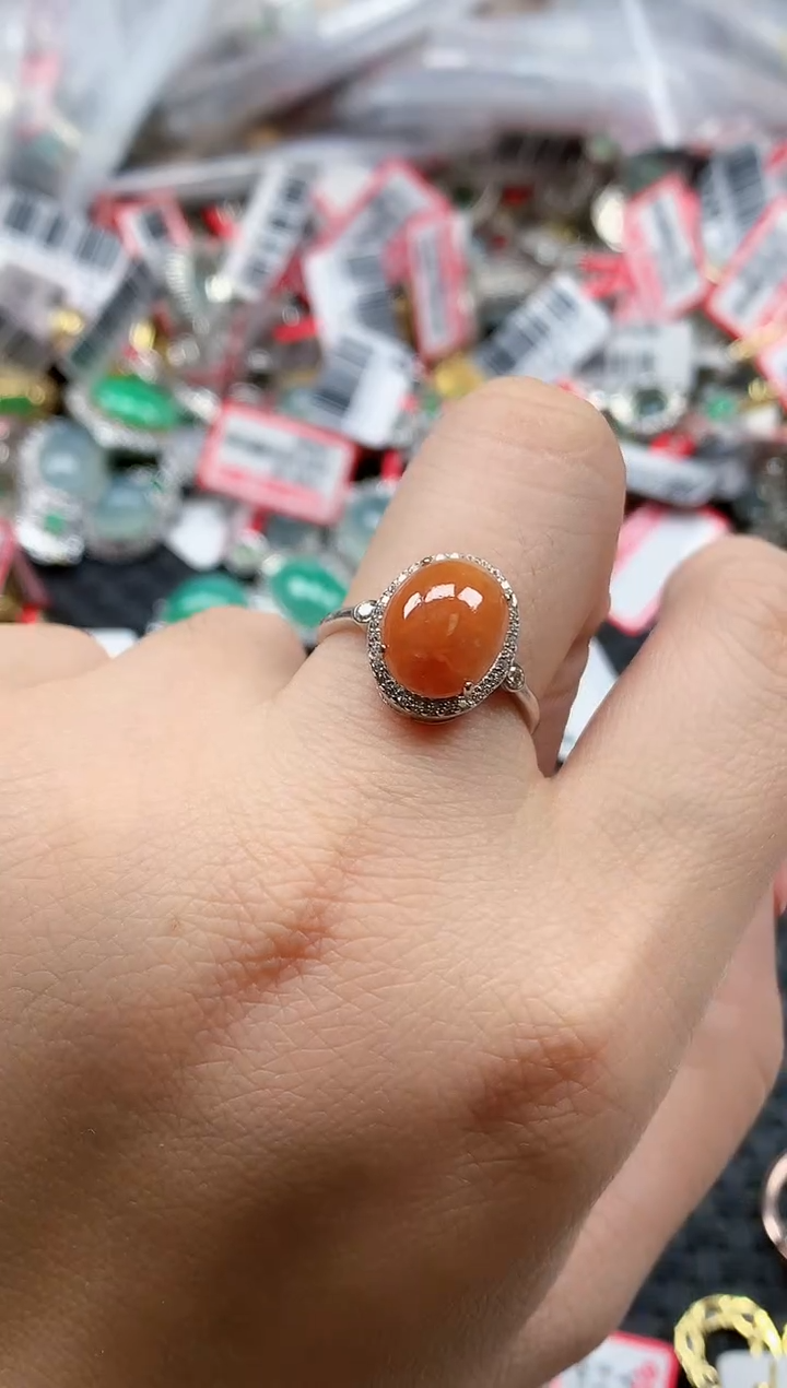 银S925镶嵌戒指翡翠天然A货缅甸翡翠