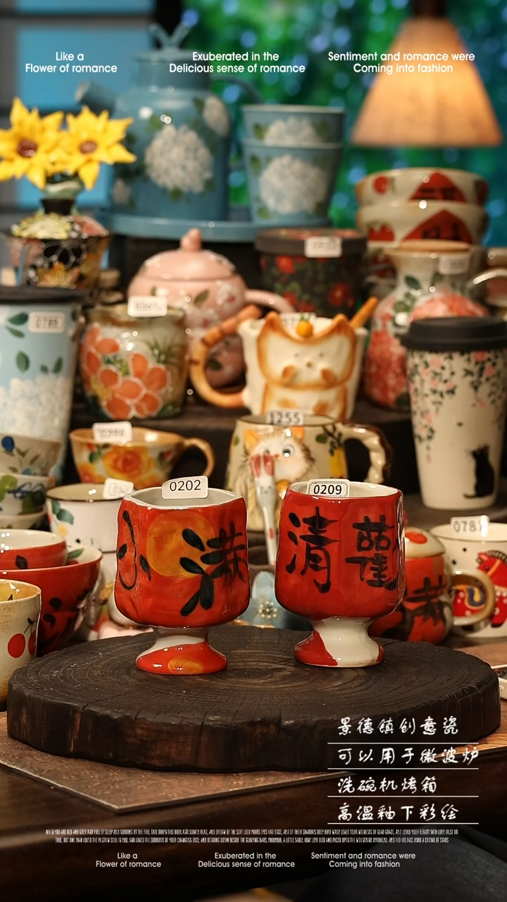 陶瓷一对景德镇高温釉下彩手工手绘款式