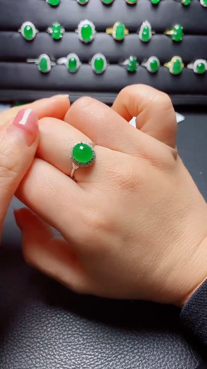 银S925镶嵌戒指翡翠天然翡翠A货s925银镶