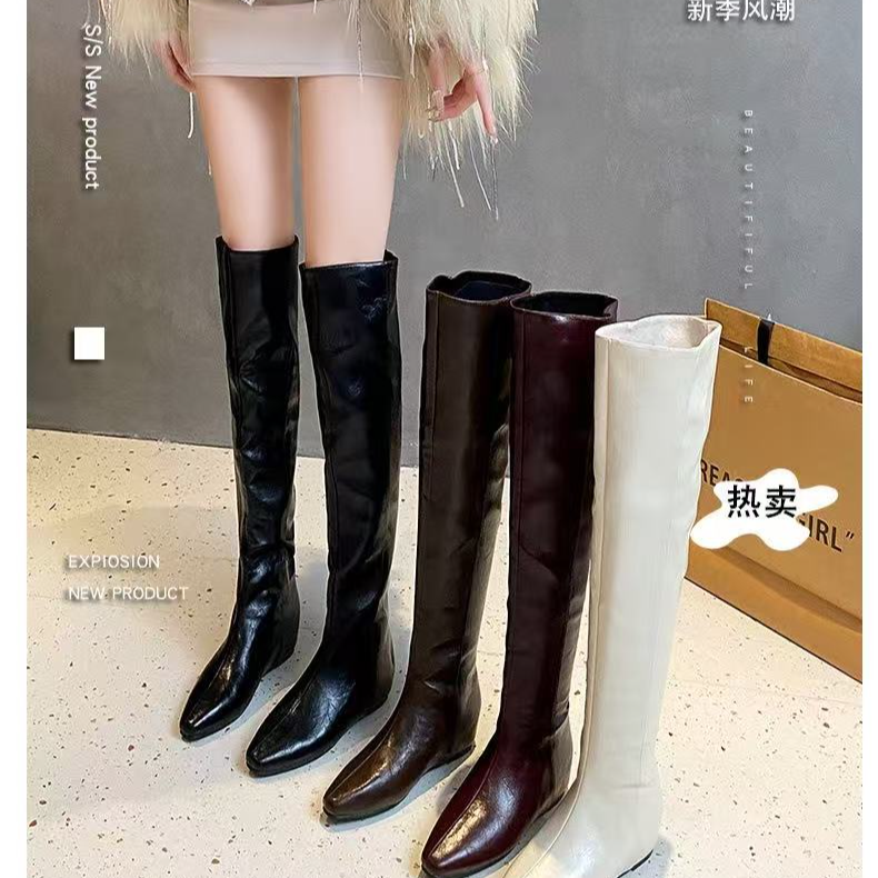 冬季新款高筒时装靴女高跟4CM内增高粗跟过膝堆堆长筒靴(XG1993-5