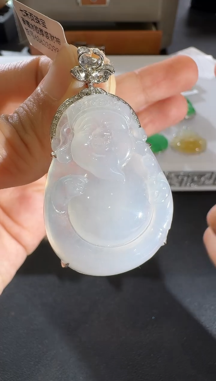 翡翠18K金镶嵌吊坠(不含链)【源头工厂】钻石镶嵌