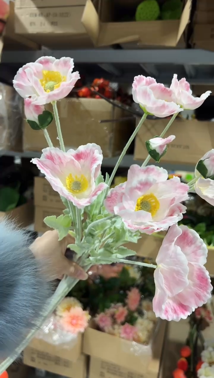 3枝粉色手感保湿虞美人