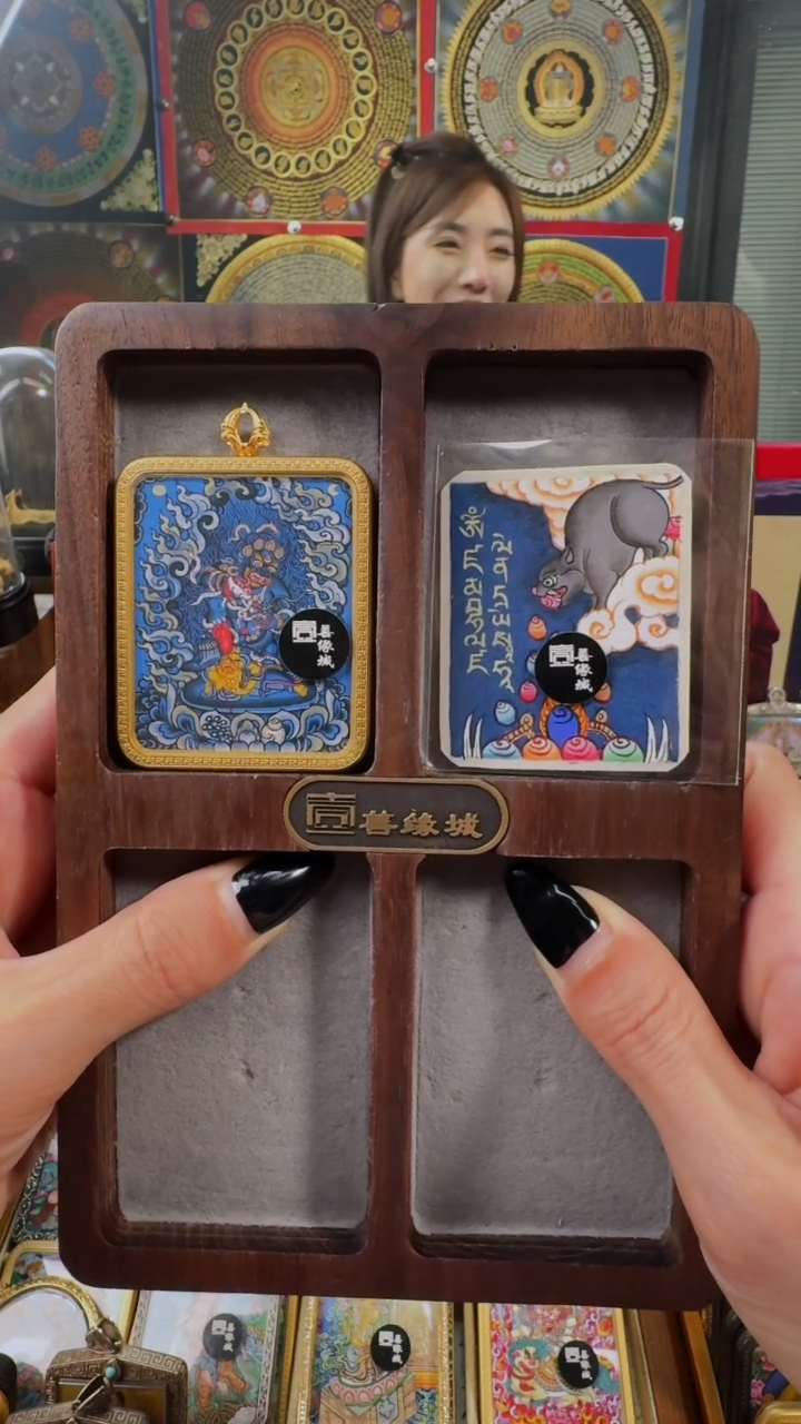 吊坠b*壹善缘城手绘唐卡黑c