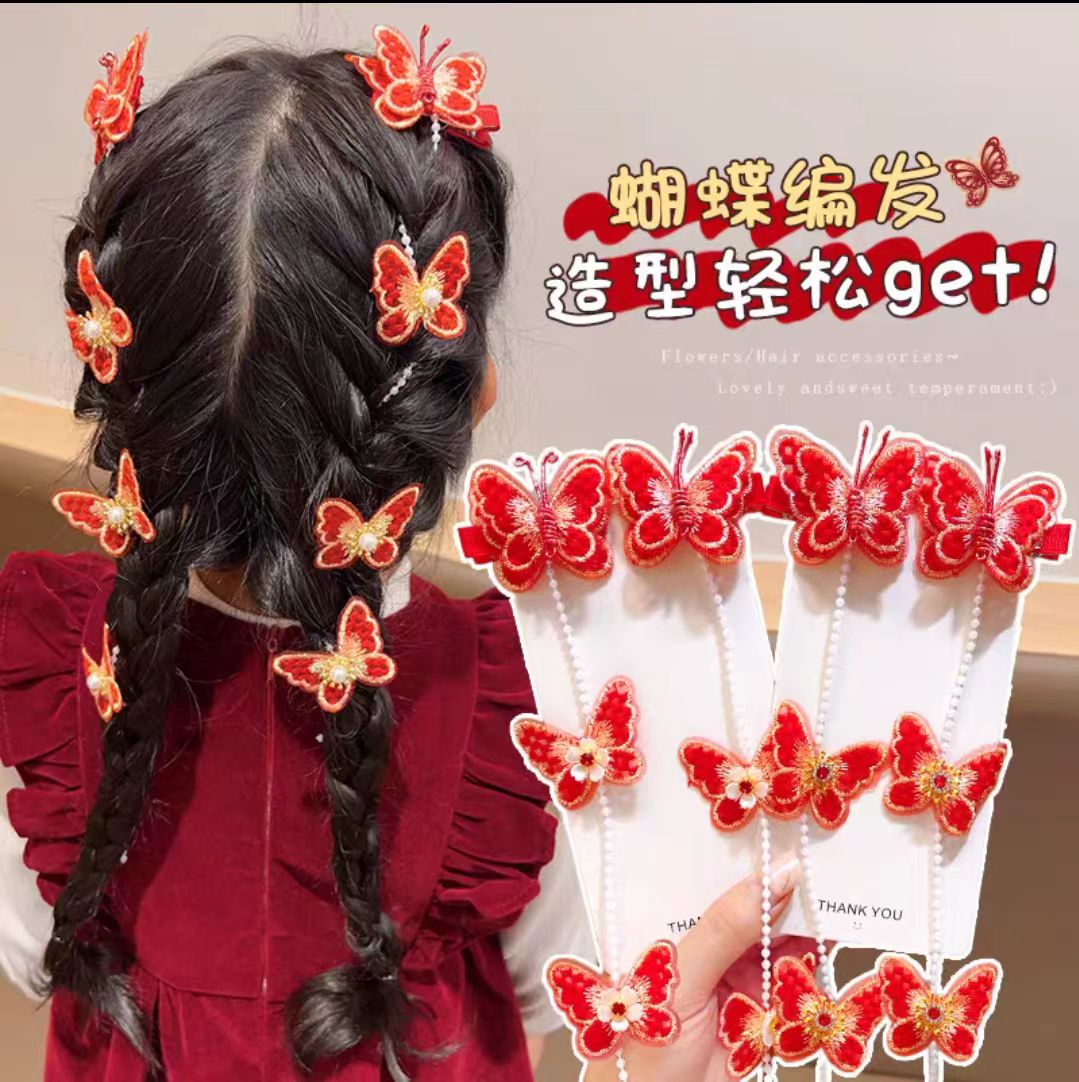 儿童发夹女童头饰蝴蝶结发饰洋气可爱公主红色宝宝发卡女孩超仙