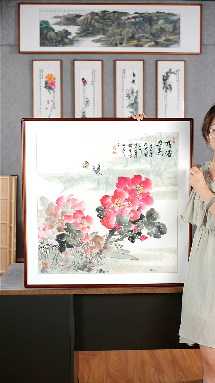 国画阿里丁《大富贵》含框82*82厘米