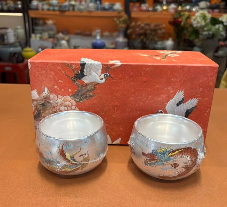 银杯《红龙+红凤》-罗汉杯+礼盒-2657