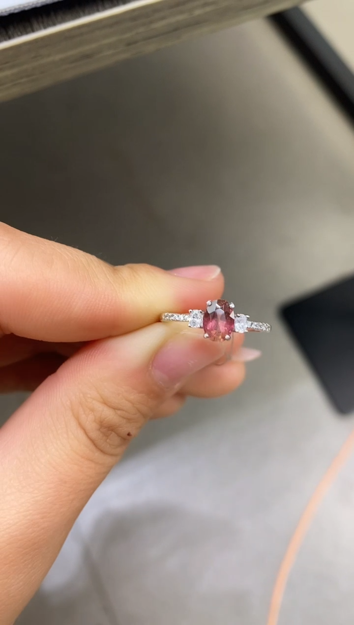 银S925镶嵌戒指碧玺天然碧玺戒指