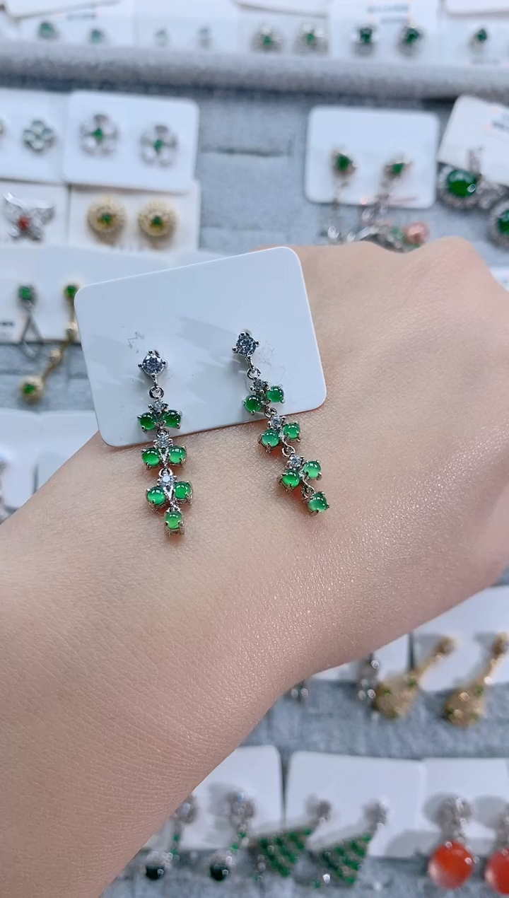 【闪购商品】翡翠银S925镶嵌耳饰天然翡翠