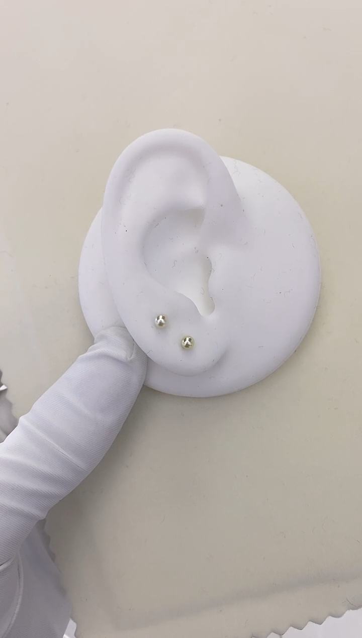 银S925镶嵌耳钉海水珍珠Akoya 羽皇金耳钉 3-4mm 