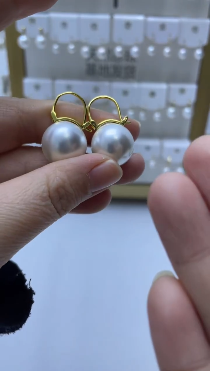 18K金镶嵌耳饰淡水珍珠15-16