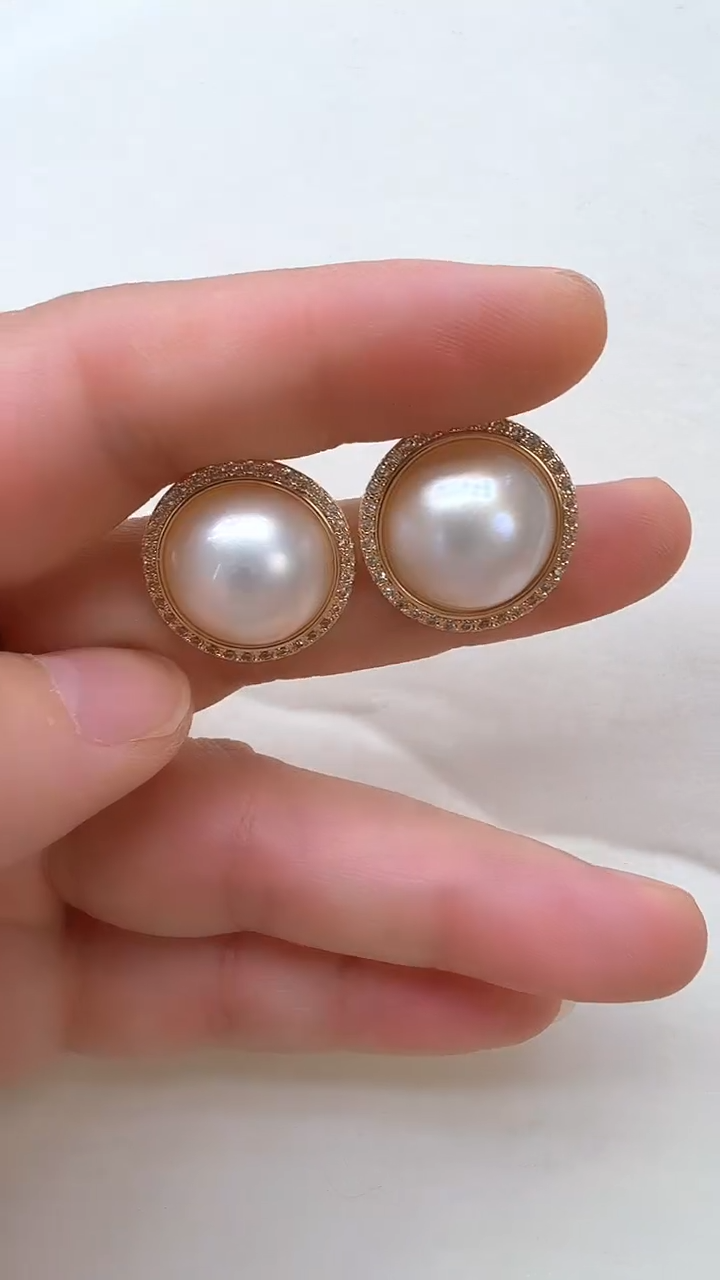 耳饰合金拼合珍珠（马贝珠）太阳花金色