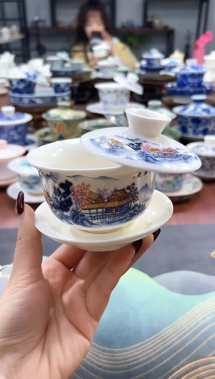 【闪购商品】小号元宝江南悬停盖碗